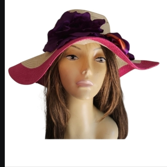 Cream w/ Silk Purple Flower‎ Orange Purple Brim Hat main image 7